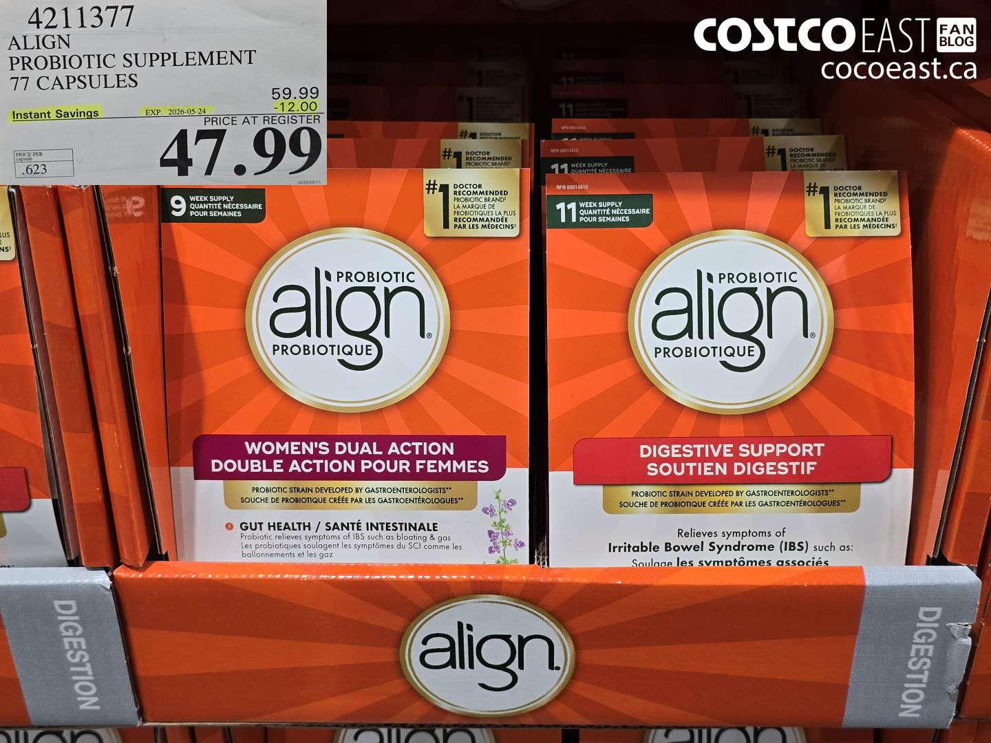 4211377 ALIGN PROBIOTIC SUPPLEMENT 77 CAPSULES ($12.00 INSTANT SAVINGS EXPIRES ON 2026-05-24) $47.99