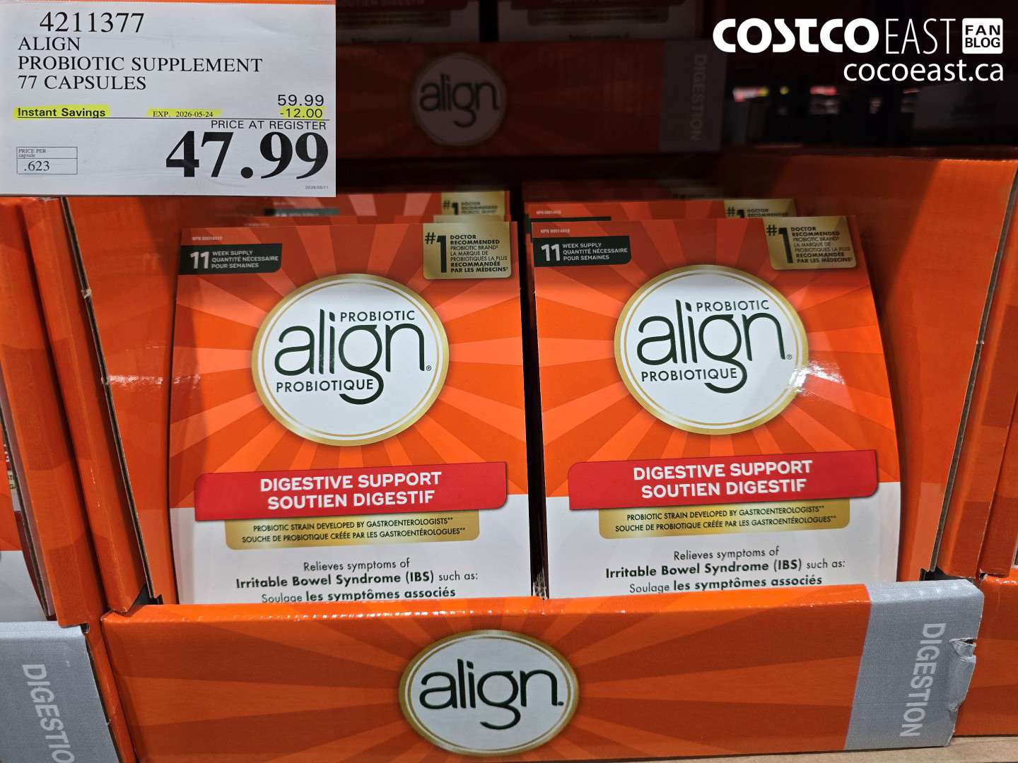 4211377 ALIGN PROBIOTIC SUPPLEMENT 77 CAPSULES ($12.00 INSTANT SAVINGS EXPIRES ON 2026-05-24) $47.99