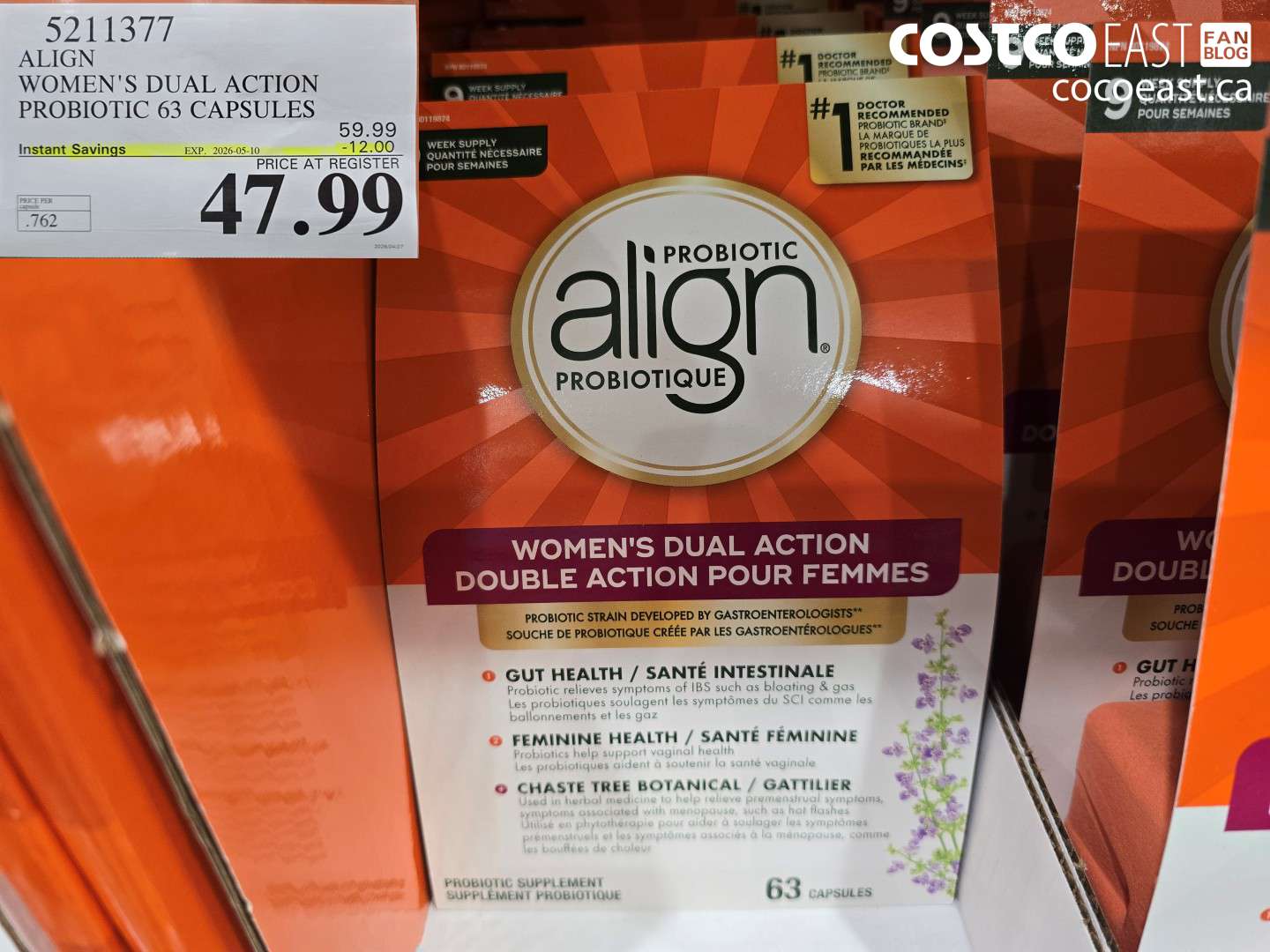 5211377 ALIGN WOMEN'S DUAL ACTION PROBIOTIC 63 CAPSULES ($12.00 INSTANT SAVINGS EXPIRES ON 2026-05-10) $47.99