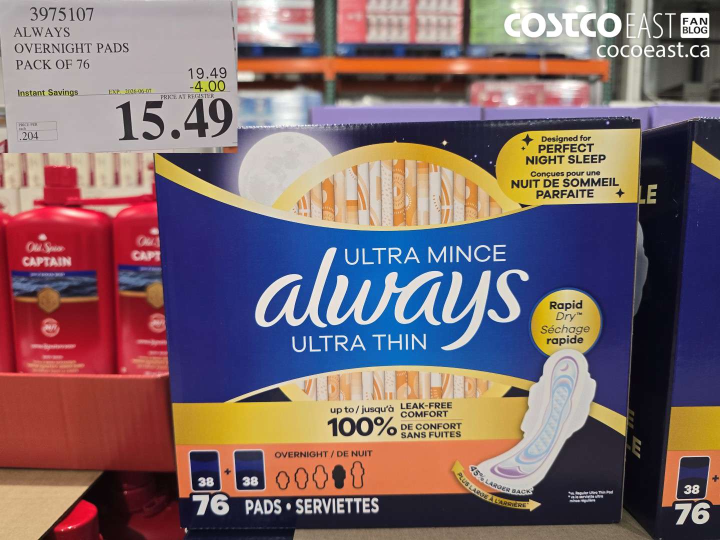3975107 ALWAYS OVERNIGHT PADS PACK OF 76 ($4.00 INSTANT SAVINGS EXPIRES ON 2026-06-07) $15.49