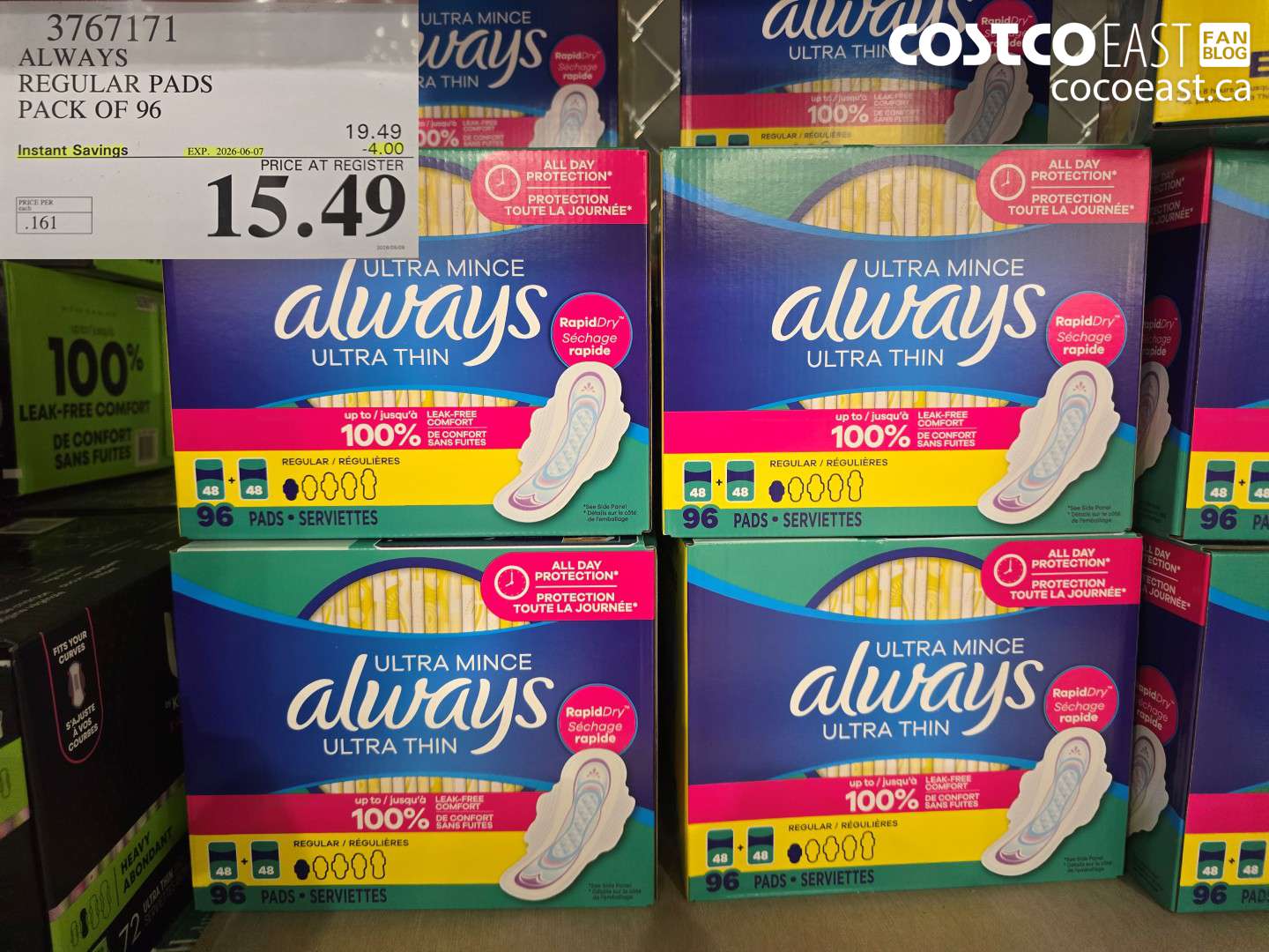 3767171 ALWAYS REGULAR PADS PACK OF 96 ($4.00 INSTANT SAVINGS EXPIRES ON 2026-06-07) $15.49