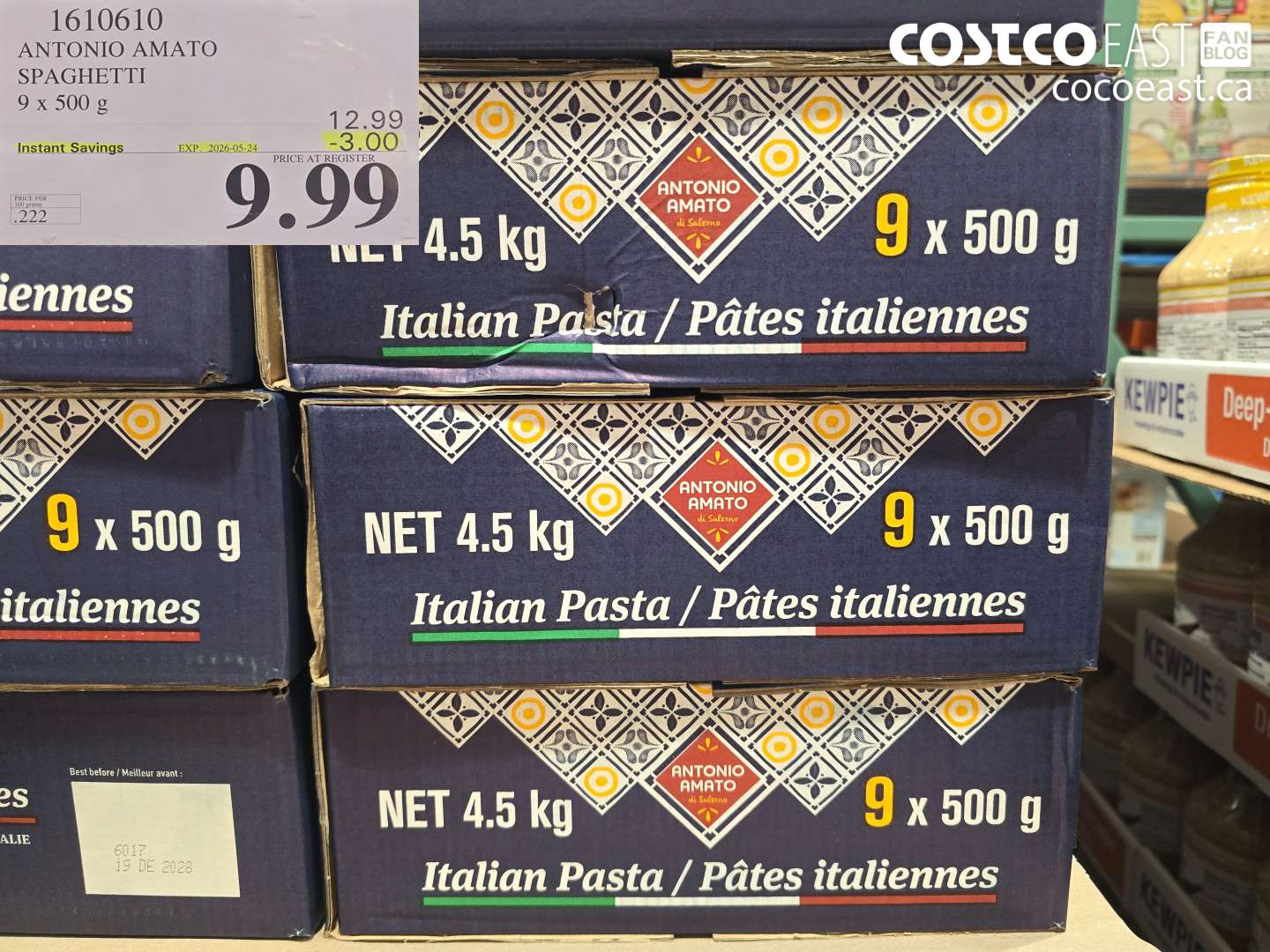 1610610 ANTONIO AMATO SPAGHETTI 9 X 500 G ($3.00 INSTANT SAVINGS EXPIRES ON 2026-05-24) $9.99
