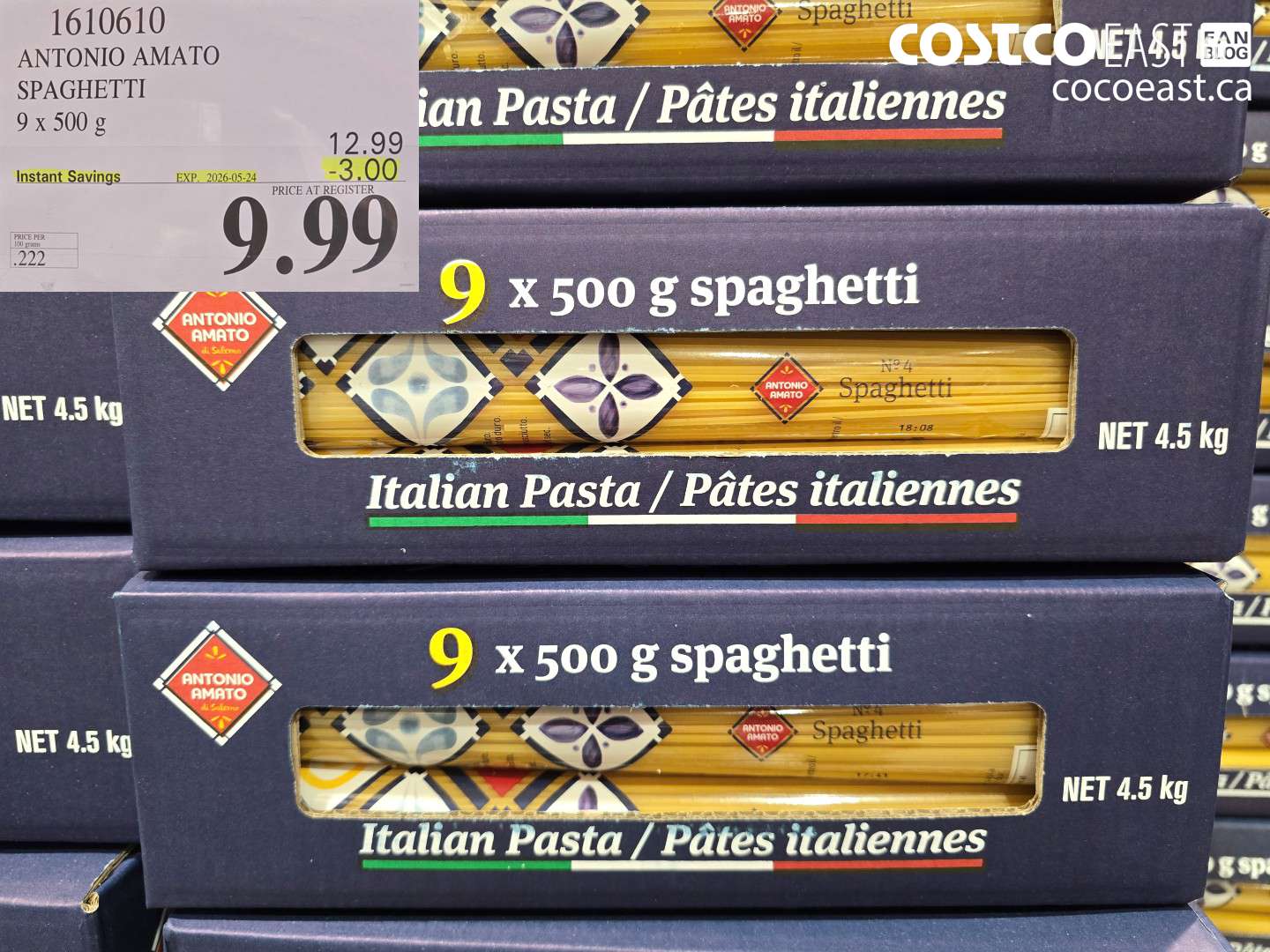 1610610 ANTONIO AMATO SPAGHETTI 9 X 500 G ($3.00 INSTANT SAVINGS EXPIRES ON 2026-05-24) $9.99