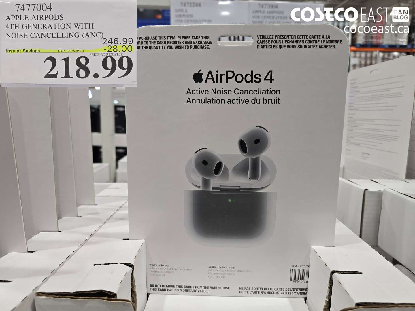 7477004 APPLE AIRPODS 4TH GENERATION WITH NOISE CANCELLING (ANC) ($28.00 INSTANT SAVINGS EXPIRES ON 2026-05-21) $218.99