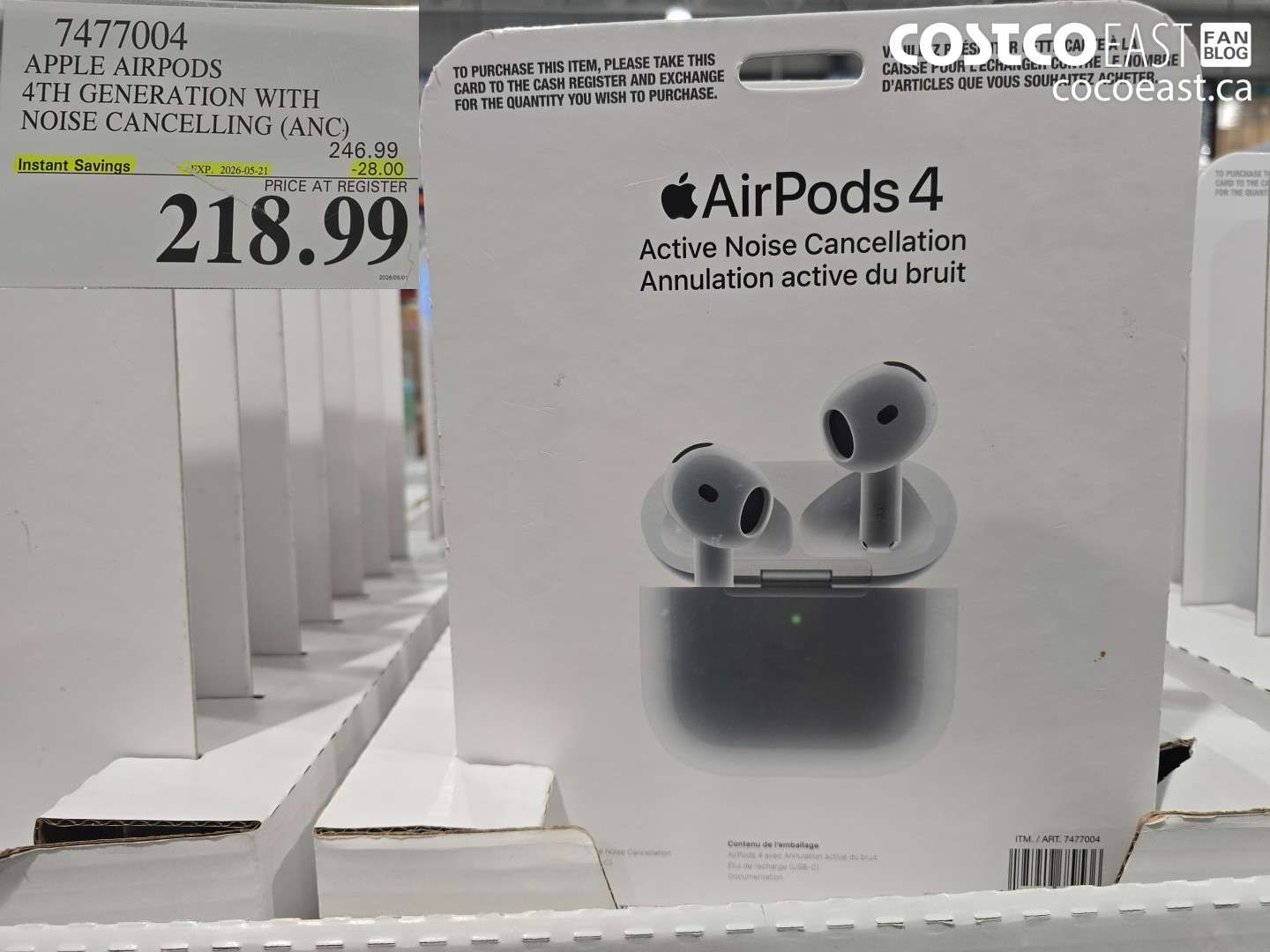 7477004 APPLE AIRPODS 4TH GENERATION WITH NOISE CANCELLING (ANC) ($28.00 INSTANT SAVINGS EXPIRES ON 2026-05-21) $218.99