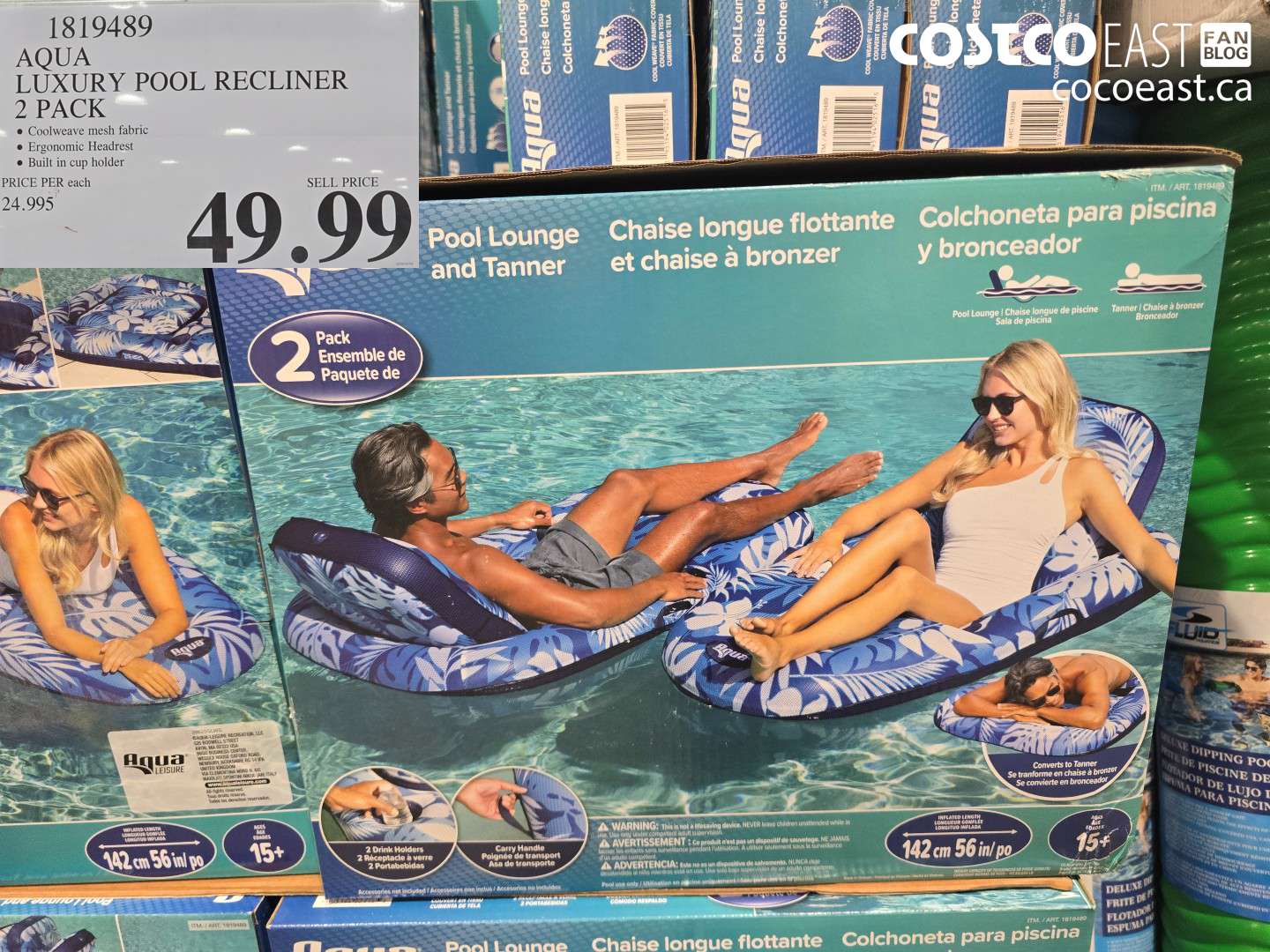 1819489 AQUA LUXURY POOL RECLINER 2 PACK $49.99