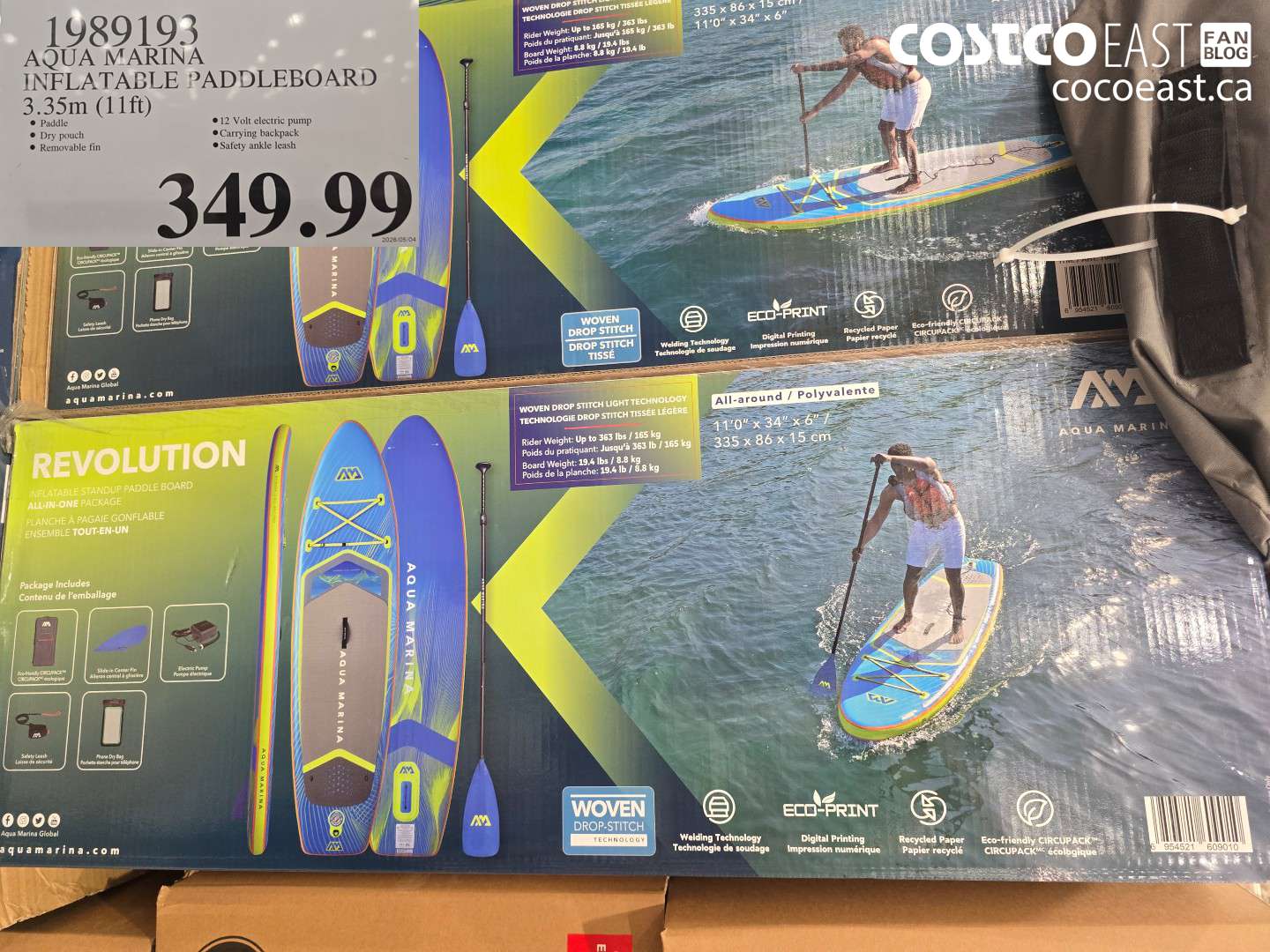 1989193 AQUA MARINA INFLATABLE PADDLEBOARD 3.35M (11FT) $349.99
