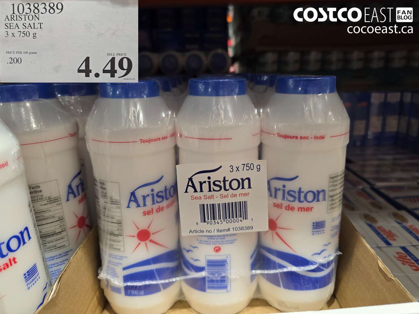 1038389 ARISTON SEA SALT 3 X 750 G $4.49