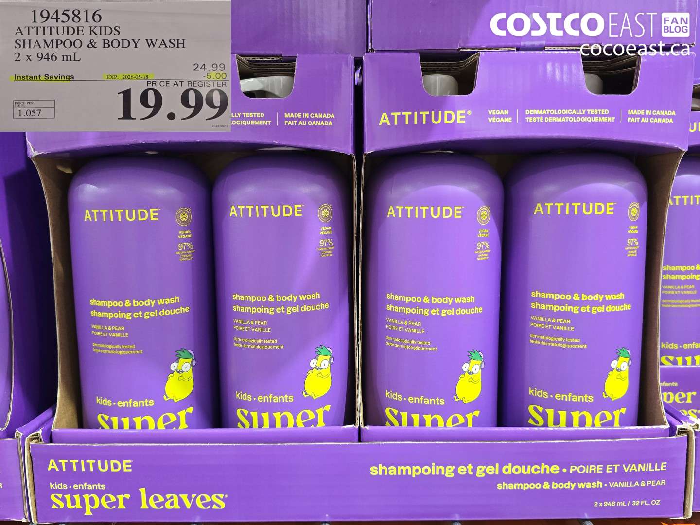 1945816 ATTITUDE KIDS SHAMPOO & BODY WASH 2 X 946 ML ($5.00 INSTANT SAVINGS EXPIRES ON 2026-05-18) $19.99