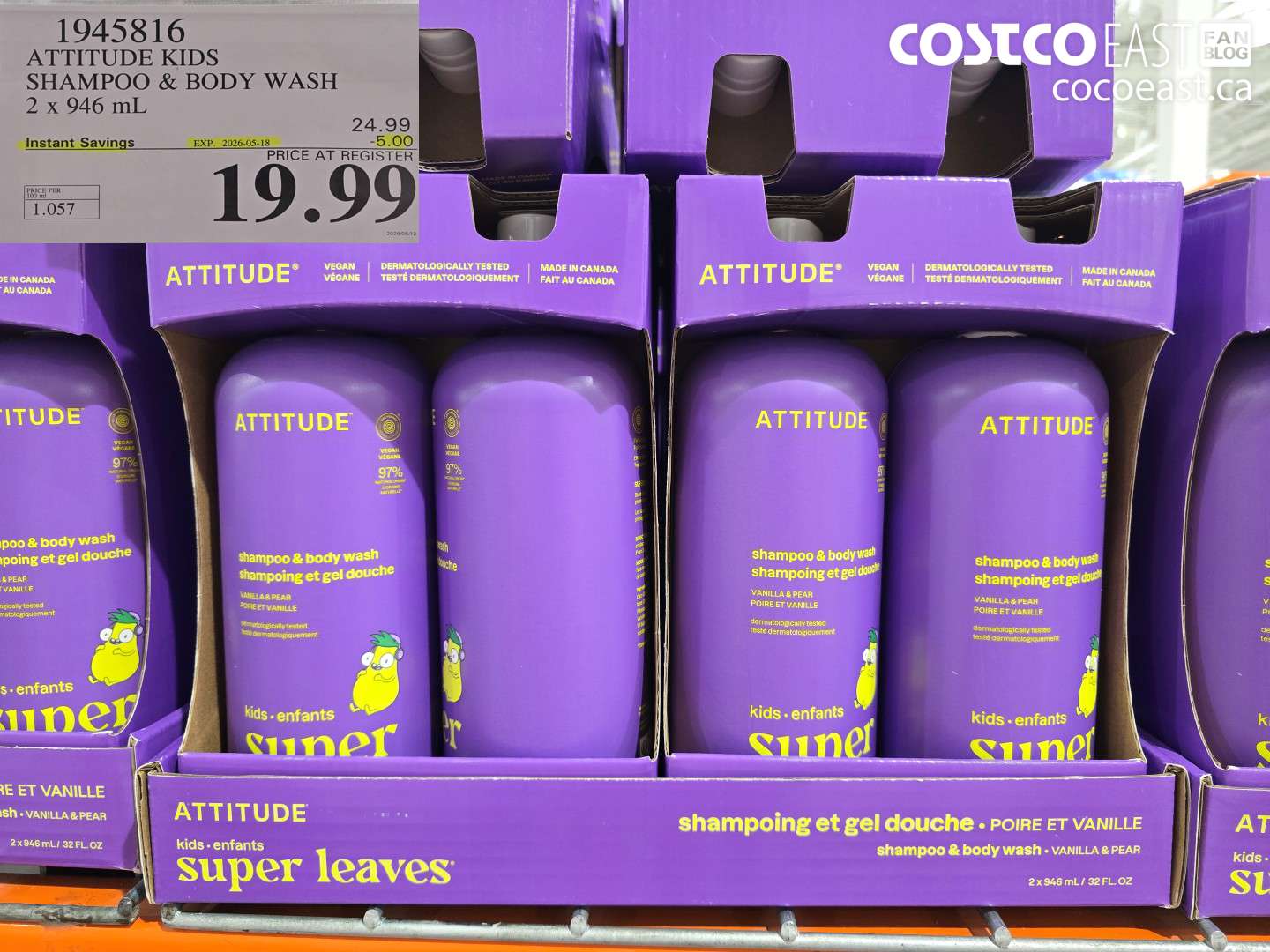 1945816 ATTITUDE KIDS SHAMPOO & BODY WASH 2 X 946 ML ($5.00 INSTANT SAVINGS EXPIRES ON 2026-05-18) $19.99