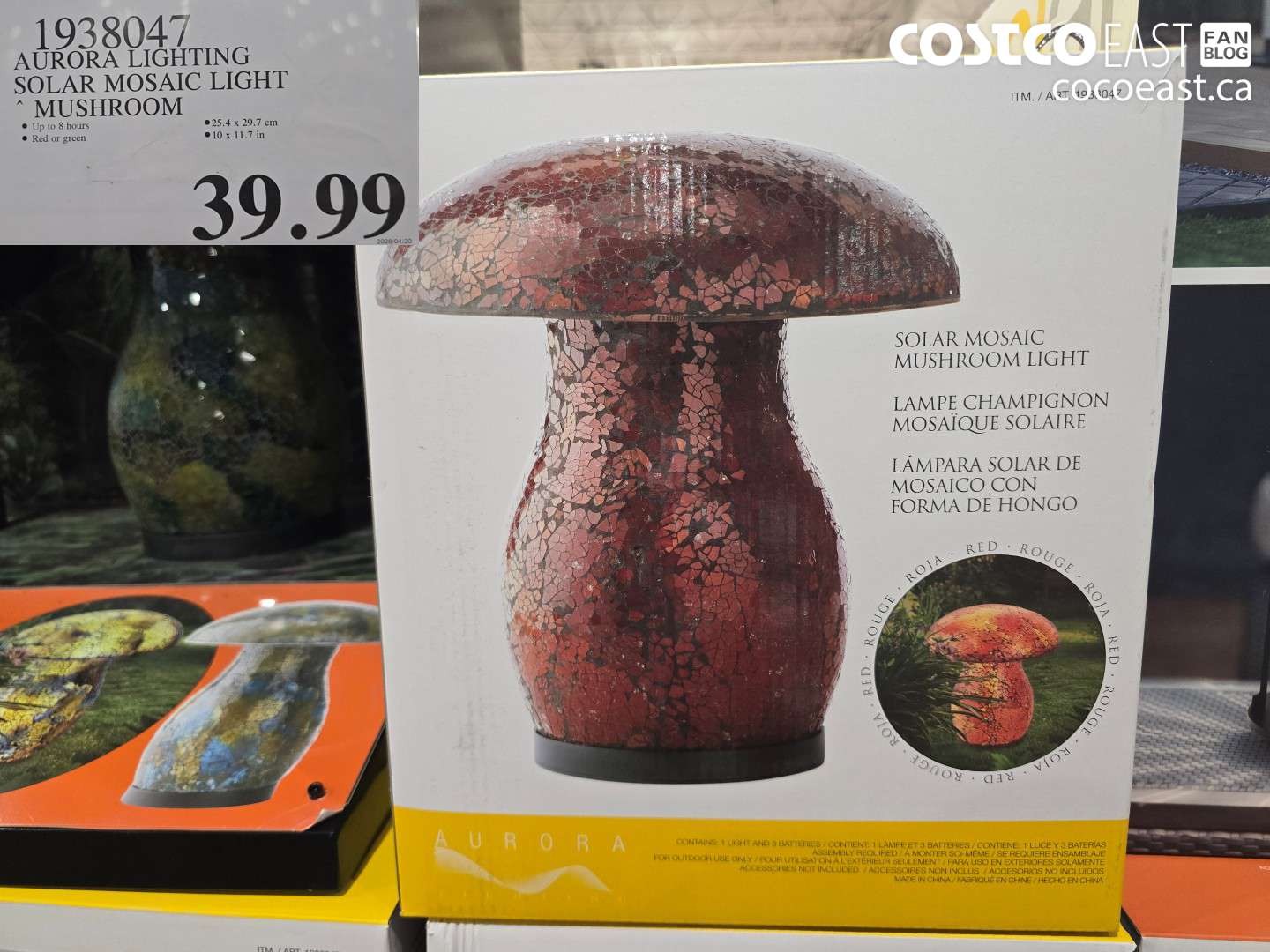 1938047 AURORA LIGHTING SOLAR MOSAIC LIGHT MUSHROOM $39.99