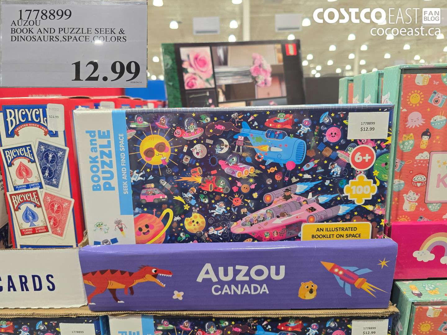 1778899 AUZOU BOOK AND PUZZLE SEEK & DINOSAURS, SPACE, COLORS $12.99