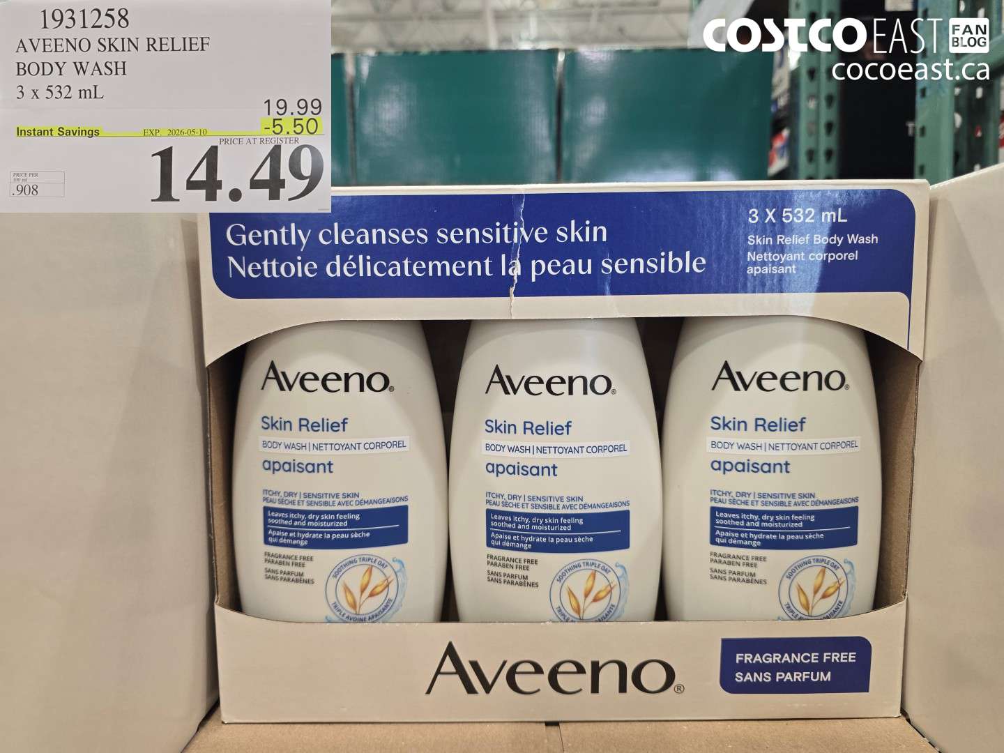 1931258 AVEENO SKIN RELIEF BODY WASH 3 X 532 ML ($5.50 INSTANT SAVINGS EXPIRES ON 2026-05-10) $14.49