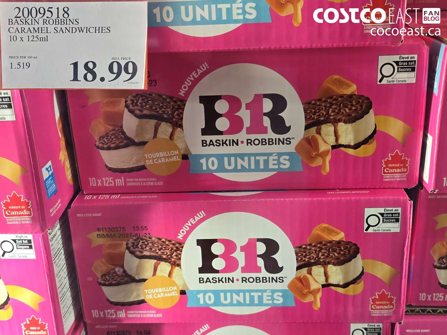 2009518 BASKIN ROBBINS CARAMEL SANDWICHES 10 X 125ML $18.99