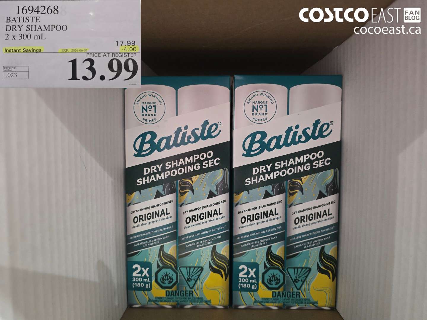 1694268 BATISTE DRY SHAMPOO 2 X 300 ML ($4.00 INSTANT SAVINGS EXPIRES ON 2026-06-07) $13.99