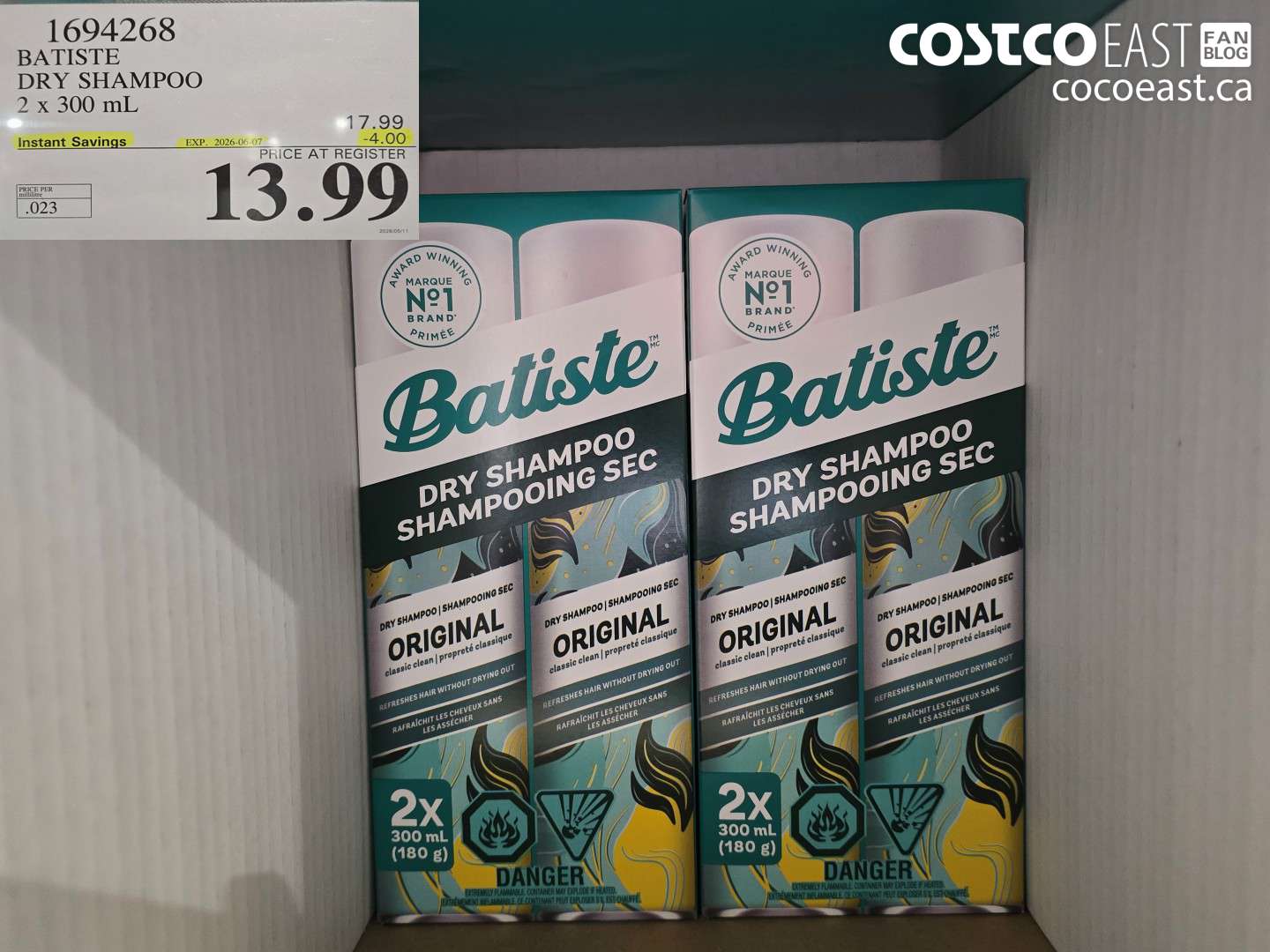 1694268 BATISTE DRY SHAMPOO 2 X 300 ML ($4.00 INSTANT SAVINGS EXPIRES ON 2026-06-07) $13.99