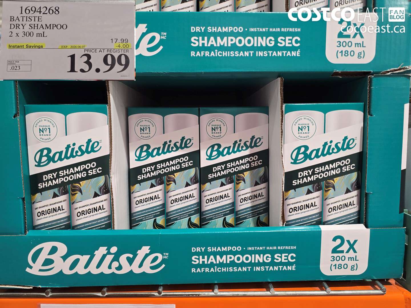 1694268 BATISTE DRY SHAMPOO 2 X 300 ML ($4.00 INSTANT SAVINGS EXPIRES ON 2026-06-07) $13.99