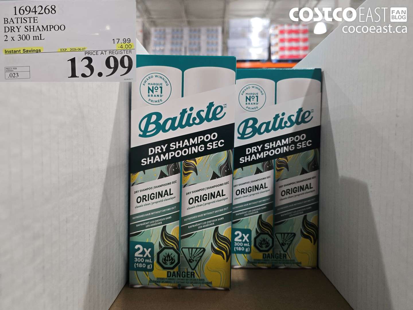 1694268 BATISTE DRY SHAMPOO 2 X 300 ML ($4.00 INSTANT SAVINGS EXPIRES ON 2026-06-07) $13.99