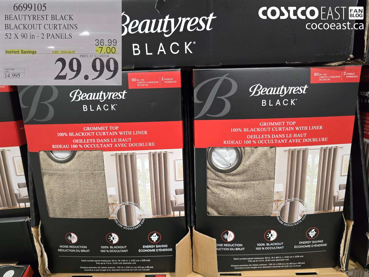 6699105 BEAUTYREST BLACK BLACKOUT CURTAINS 52 X 90 IN - 2 PANELS ($7.00 INSTANT SAVINGS EXPIRES ON 2026-06-07) $29.99