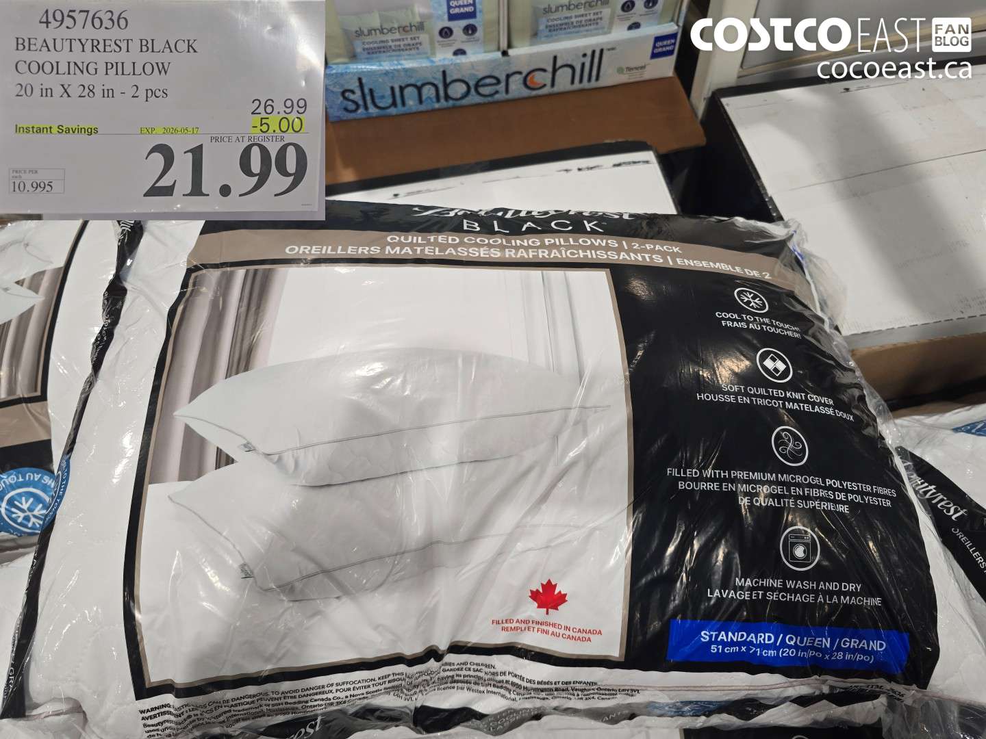 4957636 BEAUTYREST BLACK COOLING PILLOW 20 IN X 28 IN - 2 PCS ($5.00 INSTANT SAVINGS EXPIRES ON 2026-05-17) $21.99