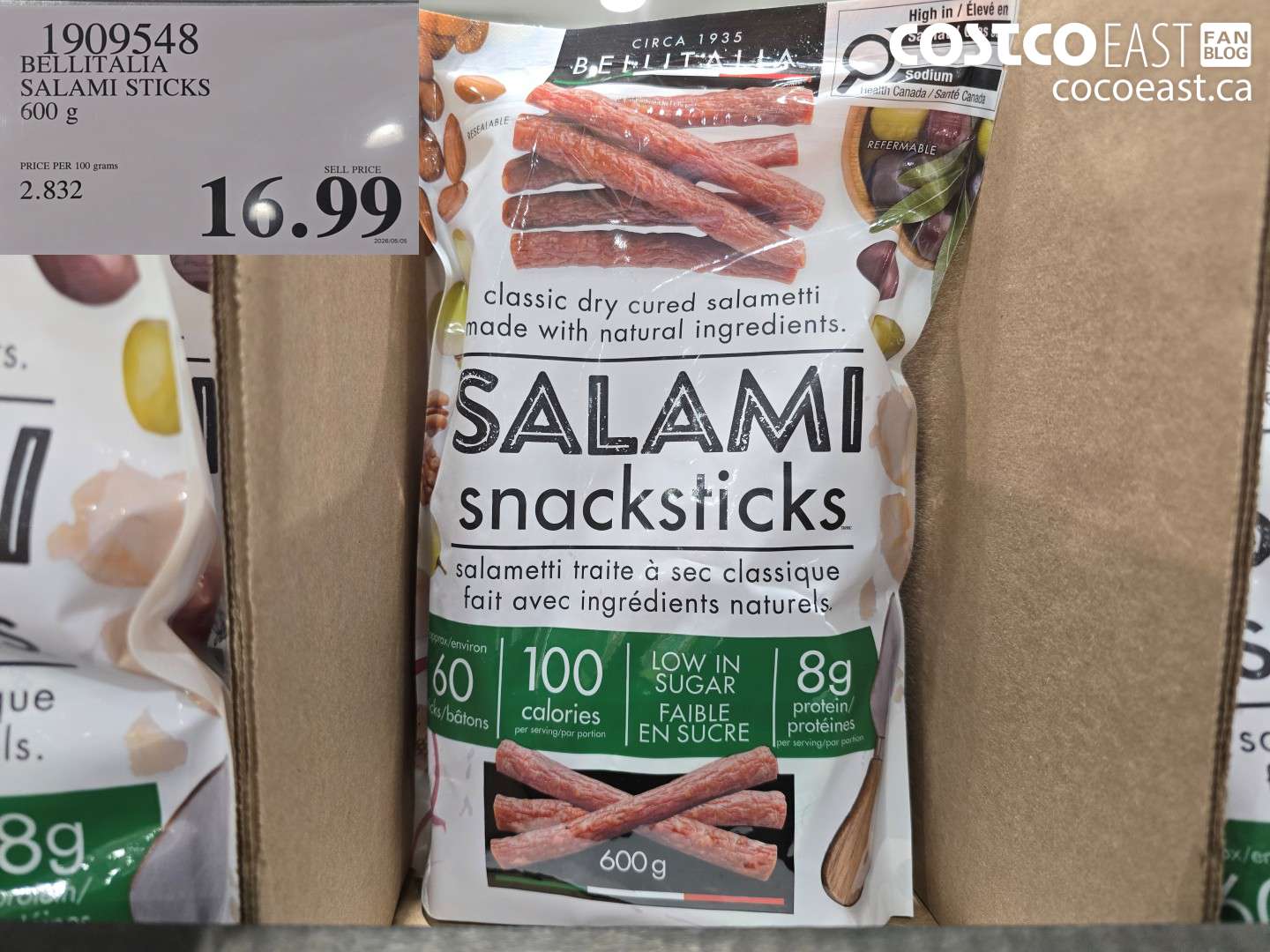1909548 BELLITALIA SALAMI STICKS 600 G $16.99