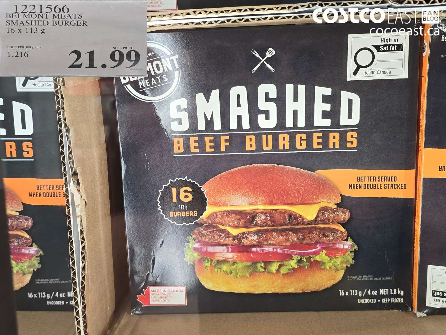 1221566 BELMONT MEATS SMASHED BURGER 16 X 113 G $21.99