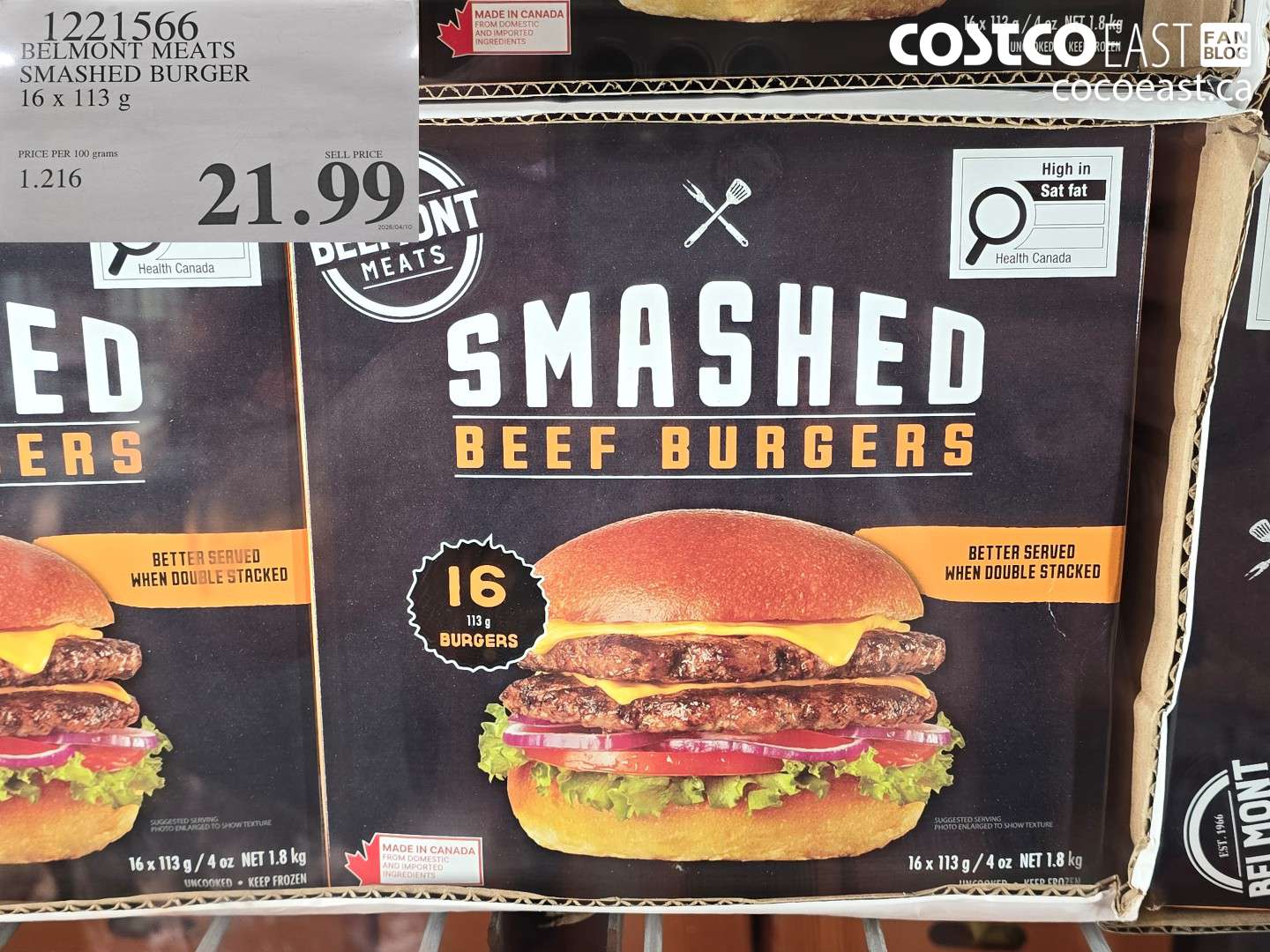 1221566 BELMONT MEATS SMASHED BURGER 16 X 113 G $21.99