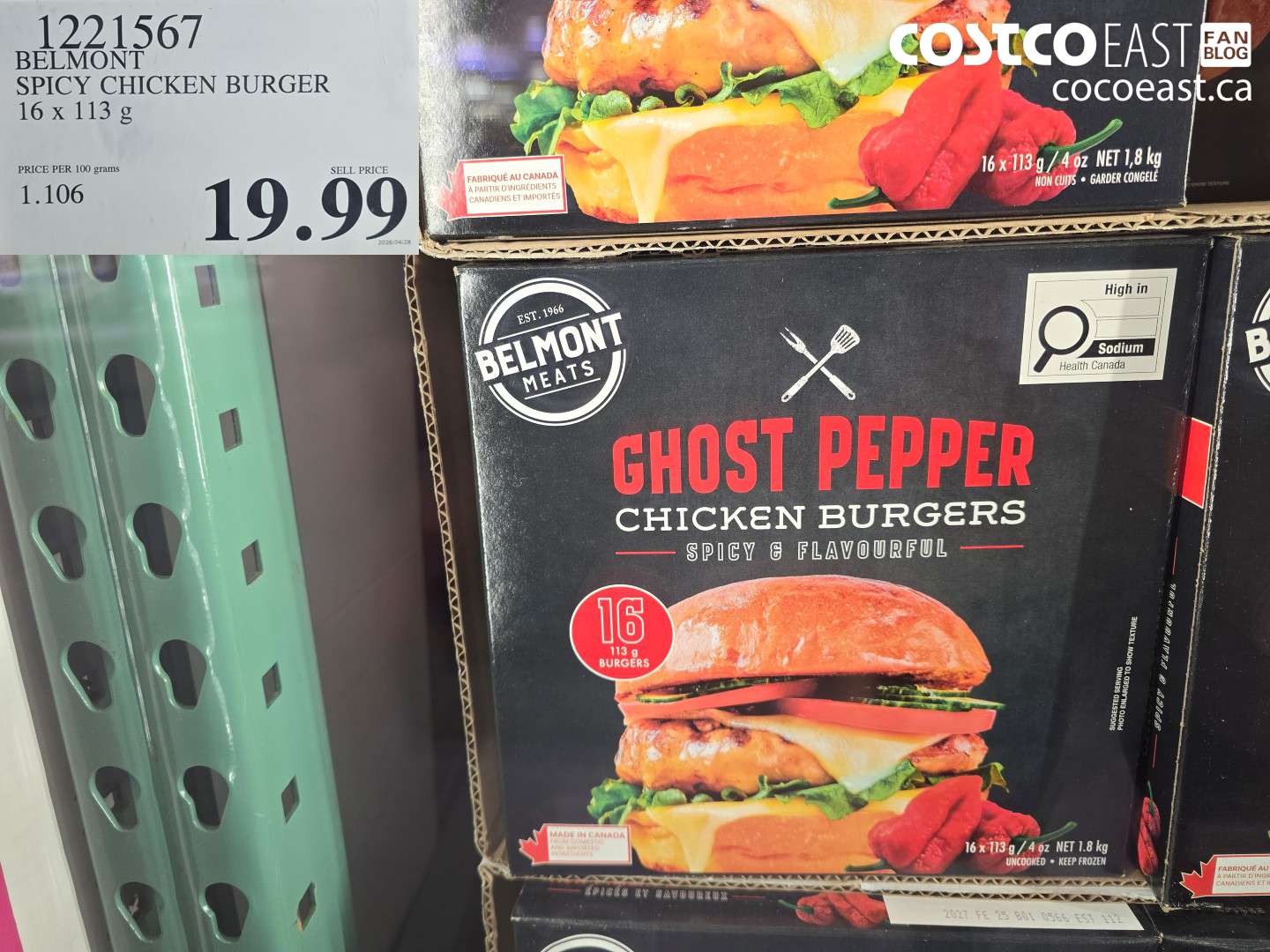 1221567 BELMONT SPICY CHICKEN BURGER 16 X 113 G $19.99