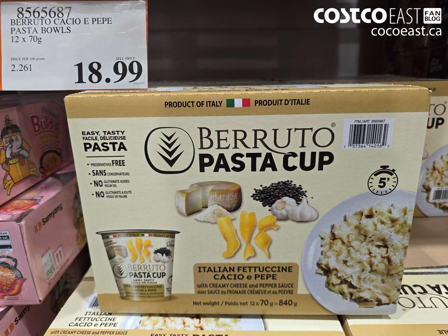 8565687 BERRUTO CACIO E PEPE PASTA BOWLS 12 X 70G $18.99