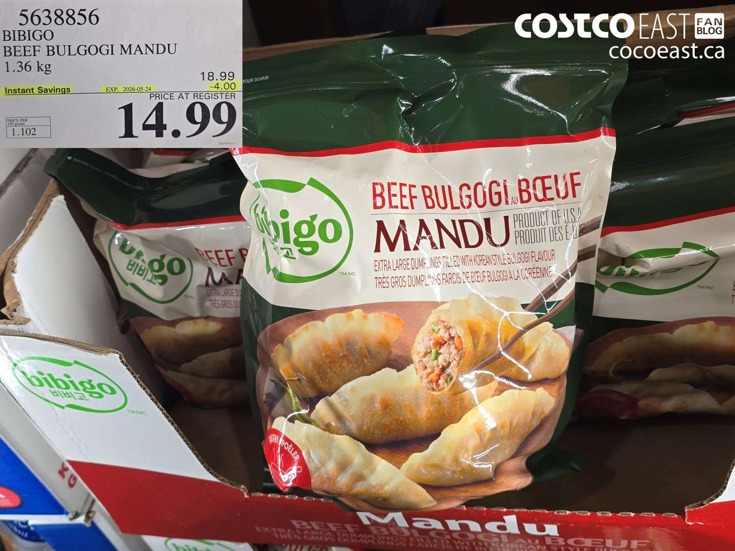 5638856 BIBIGO BEEF BULGOGI MANDU 1.36 KG ($4.00 INSTANT SAVINGS EXPIRES ON 2026-05-24) $14.99