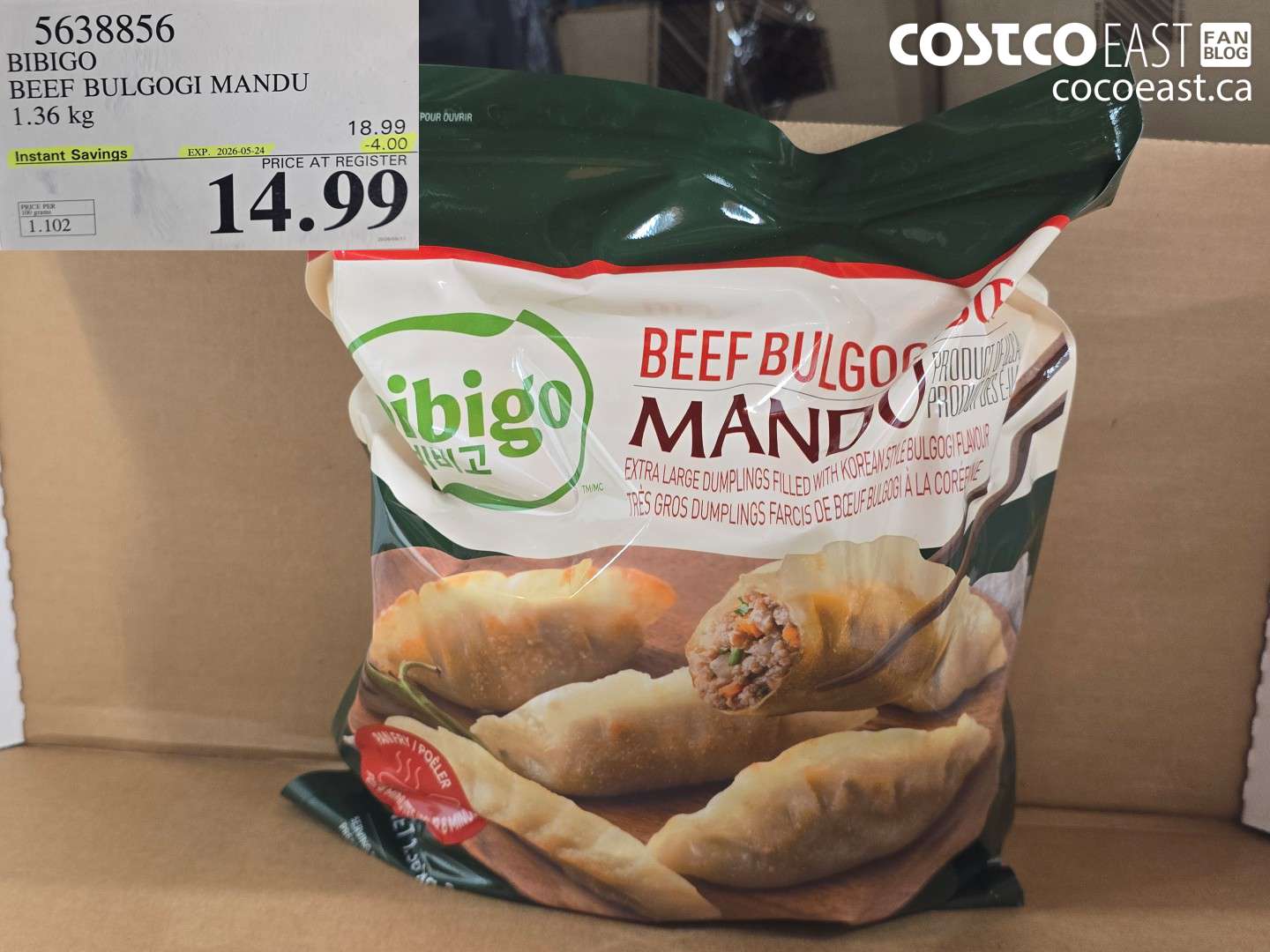5638856 BIBIGO BEEF BULGOGI MANDU 1.36 KG ($4.00 INSTANT SAVINGS EXPIRES ON 2026-05-24) $14.99