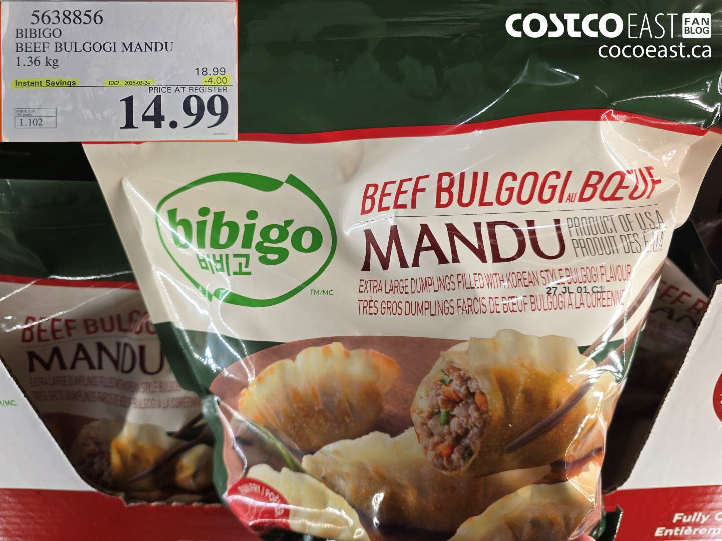 5638856 BIBIGO BEEF BULGOGI MANDU 1.36 KG ($4.00 INSTANT SAVINGS EXPIRES ON 2026-05-24) $14.99