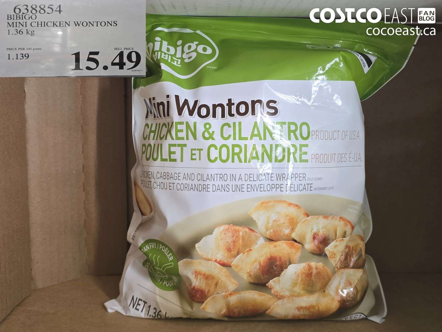 638854 BIBIGO MINI CHICKEN WONTONS 1.36 KG $15.49