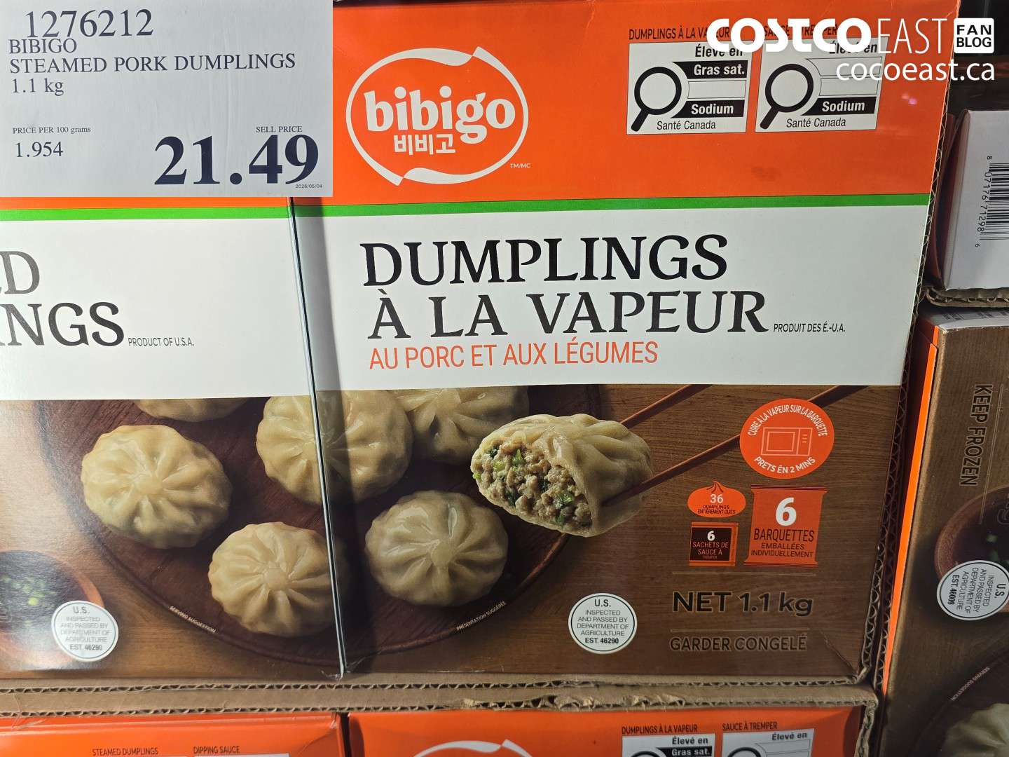 1276212 BIBIGO STEAMED PORK DUMPLINGS 1.1 KG $21.49