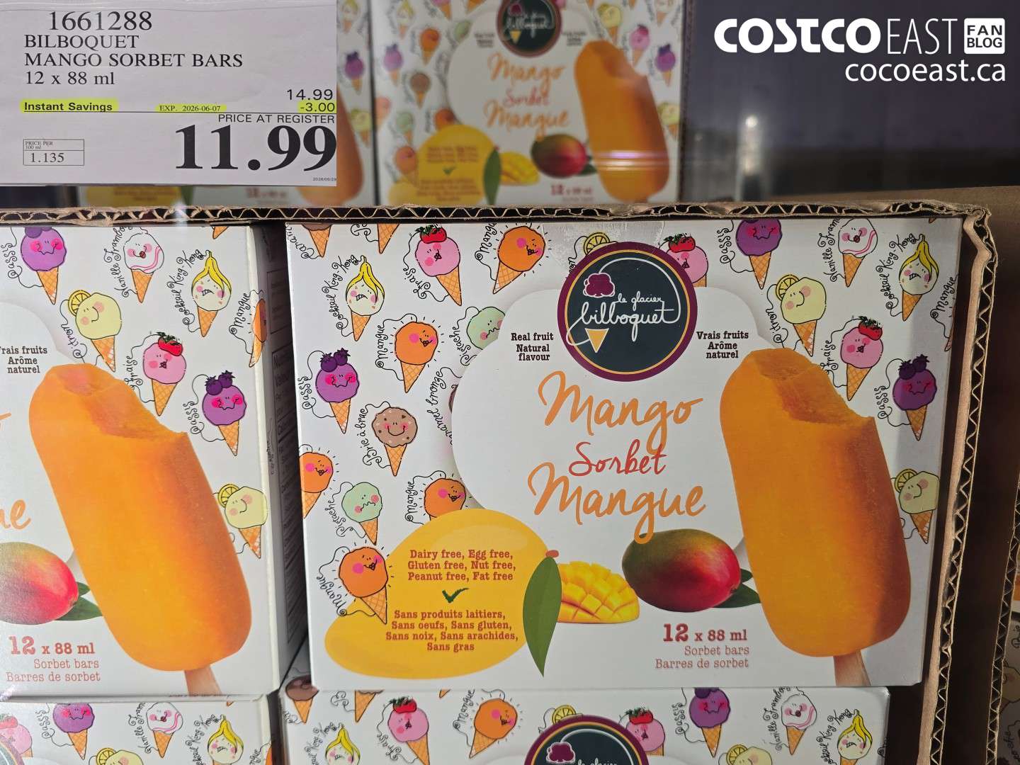 1661288 BILBOQUET MANGO SORBET BARS 12 X 88 ML ($3.00 INSTANT SAVINGS EXPIRES ON 2026-06-07) $11.99