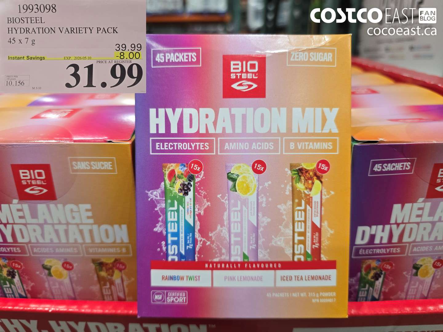 1993098 BIOSTEEL HYDRATION VARIETY PACK 45 X 7 G ($8.00 INSTANT SAVINGS EXPIRES ON 2026-05-10) $31.99
