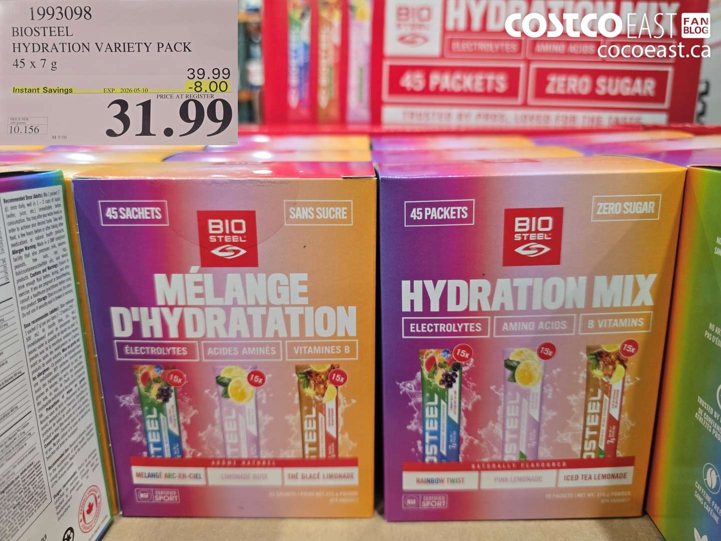 1993098 BIOSTEEL HYDRATION VARIETY PACK 45 X 7 G ($8.00 INSTANT SAVINGS EXPIRES ON 2026-05-10) $31.99