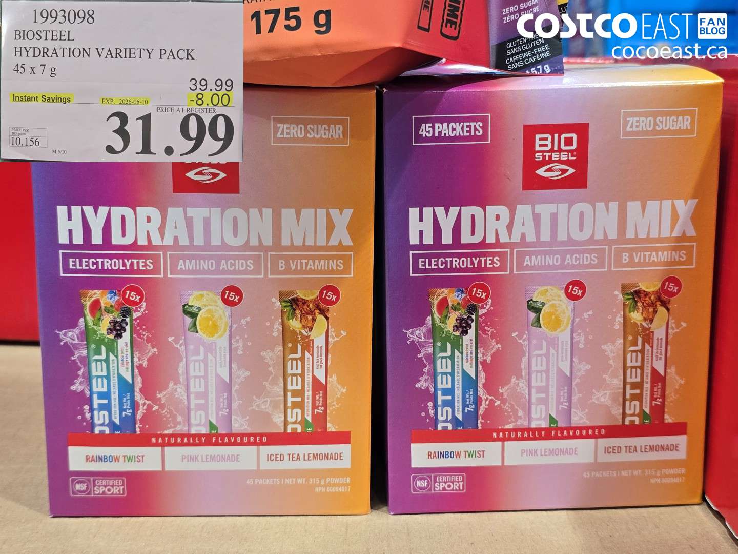 1993098 BIOSTEEL HYDRATION VARIETY PACK 45 X 7 G ($8.00 INSTANT SAVINGS EXPIRES ON 2026-05-10) $31.99