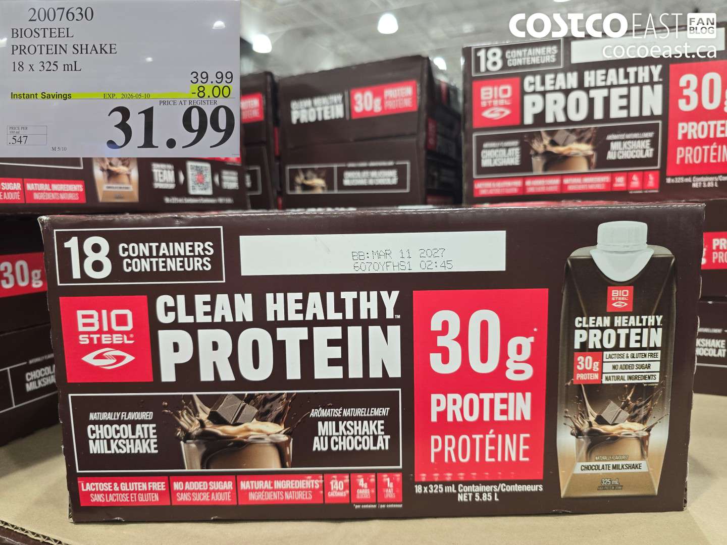 2007630 BIOSTEEL PROTEIN SHAKE 18 X 325 ML ($8.00 INSTANT SAVINGS EXPIRES ON 2026-05-10) $31.99