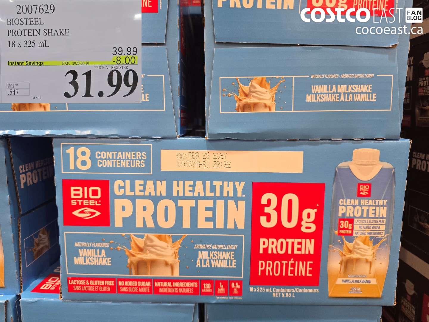 2007629 BIOSTEEL PROTEIN SHAKE 18 X 325 ML ($8.00 INSTANT SAVINGS EXPIRES ON 2026-05-10) $31.99