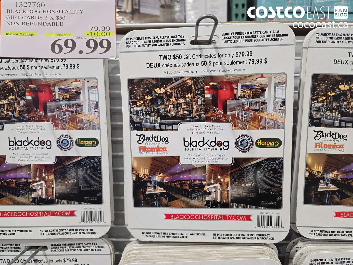 1327766 BLACKDOG HOSPITALITY GIFT CARDS 2 X $50 NON REFUNDABLE ($10.00 INSTANT SAVINGS EXPIRES ON 2026-05-10) $69.99