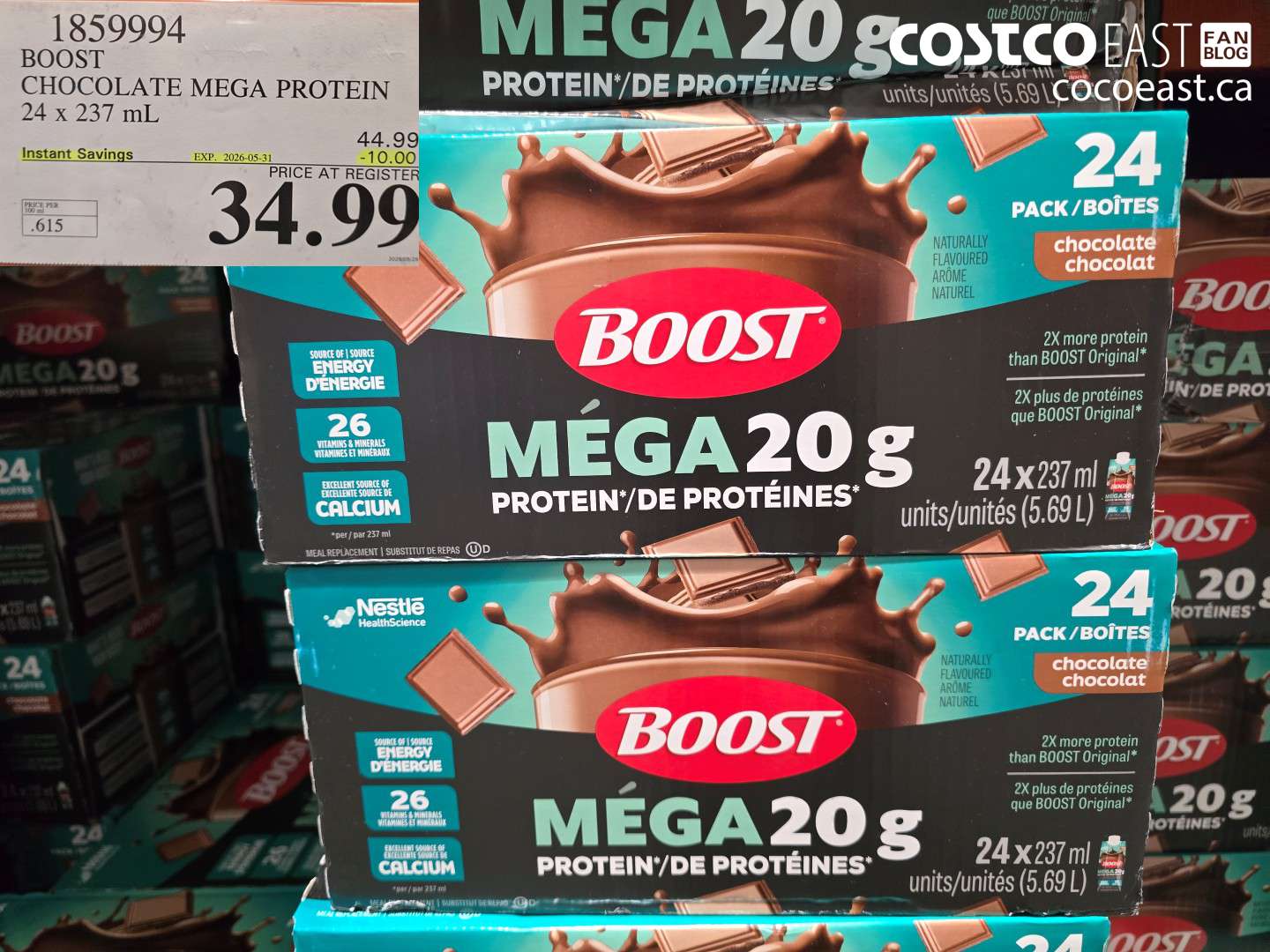 1859994 BOOST CHOCOLATE MEGA PROTEIN 24 X 237 ML ($10.00 INSTANT SAVINGS EXPIRES ON 2026-05-31) $34.99