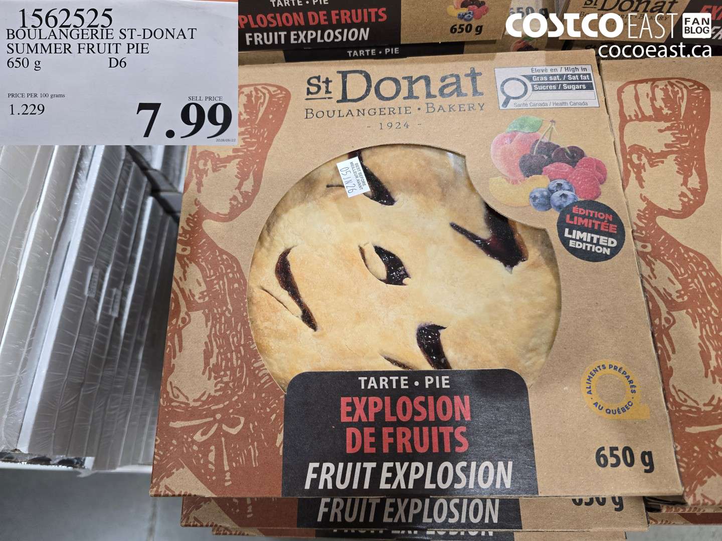 1562525 BOULANGERIE ST-DONAT SUMMER FRUIT PIE 650 G $7.99