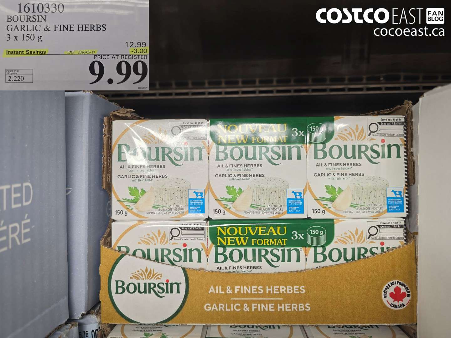 1610330 BOURSIN GARLIC & FINE HERBS 3 X 150 G ($3.00 INSTANT SAVINGS EXPIRES ON 2026-05-17) $9.99
