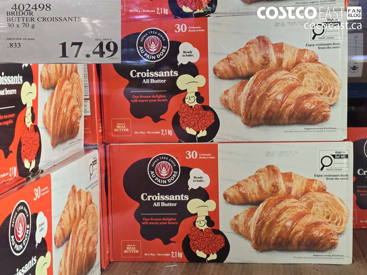 402498 BRIDOR BUTTER CROISSANTS 30 X 70 G $17.49