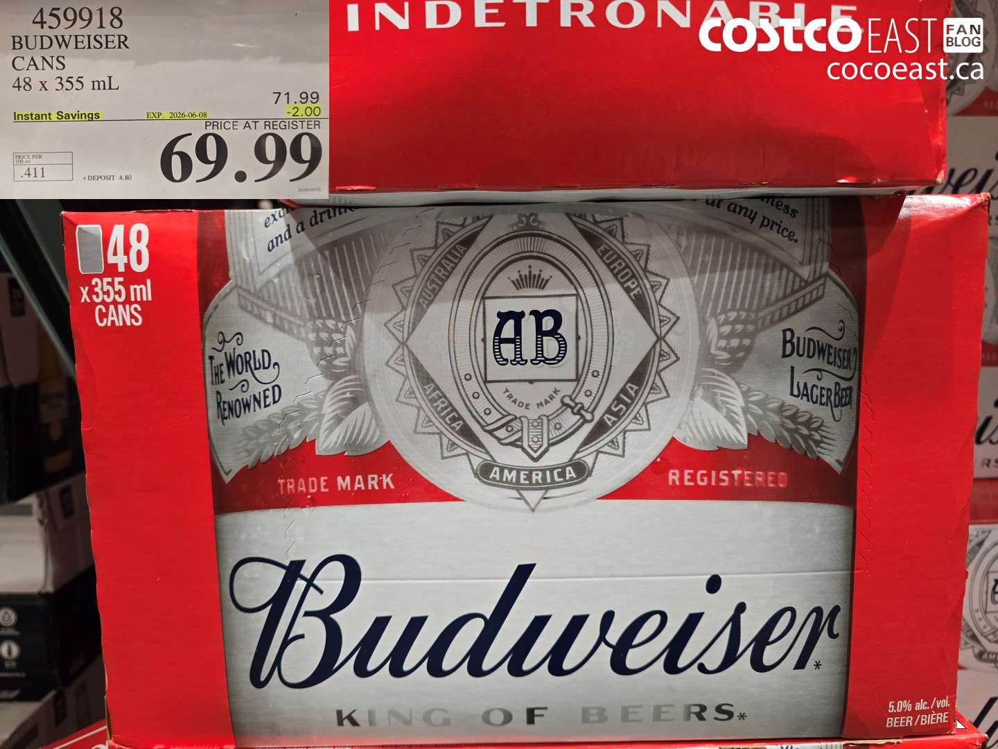 459918 BUDWEISER CANS 48 X 355 ML ($2.00 INSTANT SAVINGS EXPIRES ON 2026-06-08) $69.99