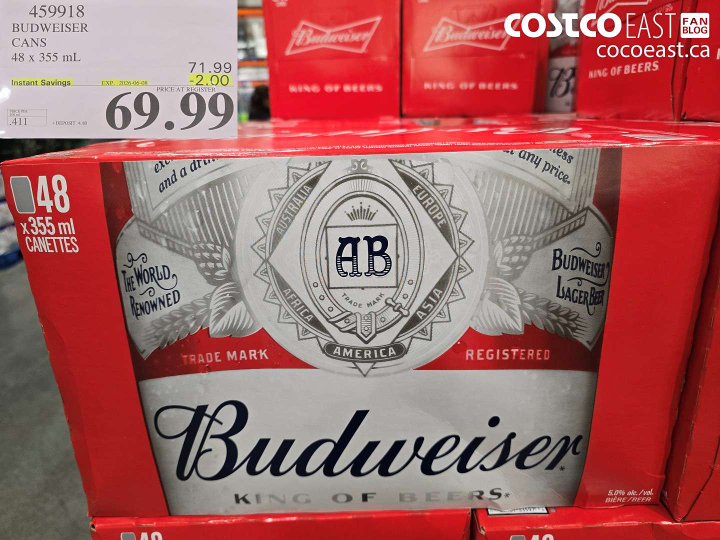 459918 BUDWEISER CANS 48 X 355 ML ($2.00 INSTANT SAVINGS EXPIRES ON 2026-06-08) $69.99