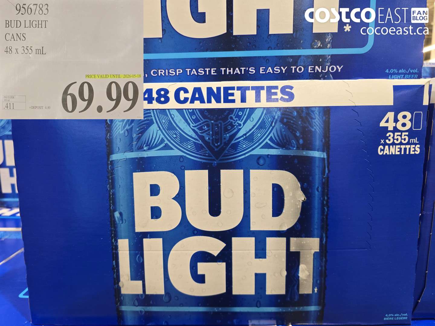 956783 BUD LIGHT CANS 48 X 355 ML $69.99