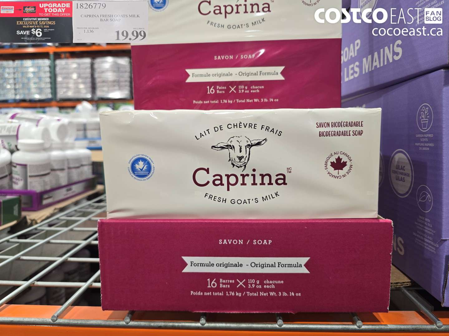 1826779 CAPRINA FRESH GOATS MILK BAR SOAP 6 OFF (EXPIRES ON 2026-05-17) $13.99
