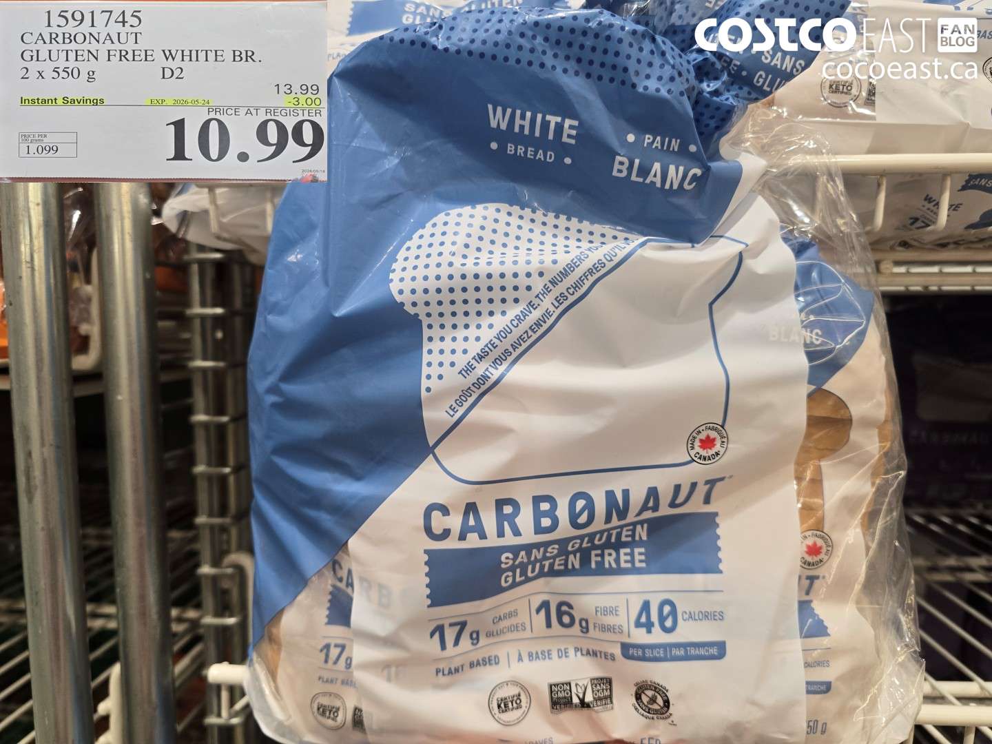 1591745 CARBONAUT GLUTEN FREE WHITE BR. 2 X 550 G D2 ($3.00 INSTANT SAVINGS EXPIRES ON 2026-05-24) $10.99